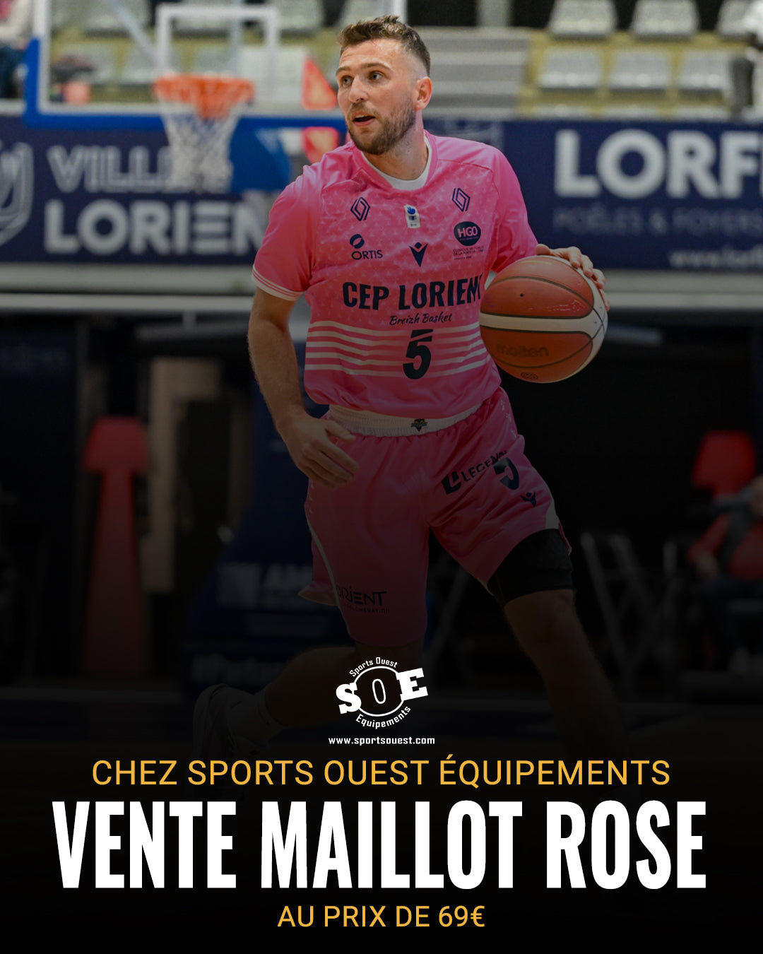 PRECOMMANDE Maillot REPLICA CEP LORIENT BREIZH BASKET Rose